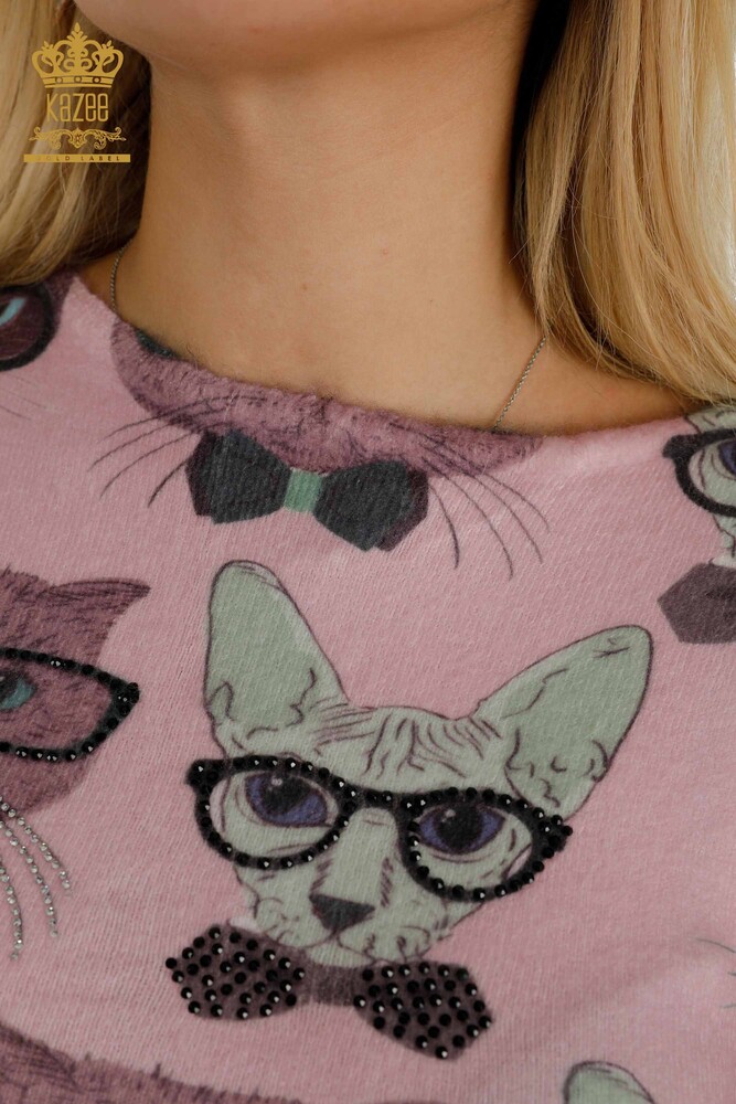 Wholesale Women's Knitwear Sweater Angora Crew Neck Pink - 18708 | KAZEE - 4