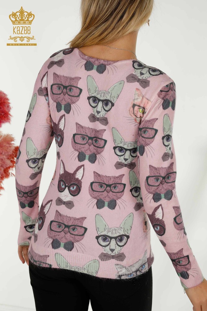 Wholesale Women's Knitwear Sweater Angora Crew Neck Pink - 18708 | KAZEE - 6
