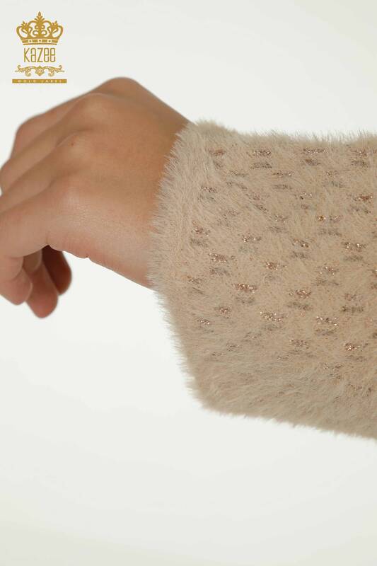 Wholesale Women's Knitwear Sweater Angora Detailed Beige - 30446 | KAZEE