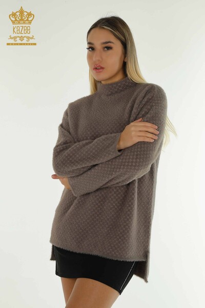 Wholesale Women's Knitwear Sweater Angora Detailed Khaki - 30446 | KAZEE - Thumbnail