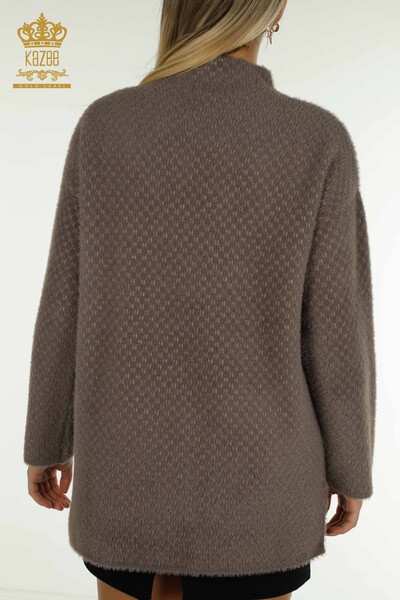 Wholesale Women's Knitwear Sweater Angora Detailed Khaki - 30446 | KAZEE - Thumbnail