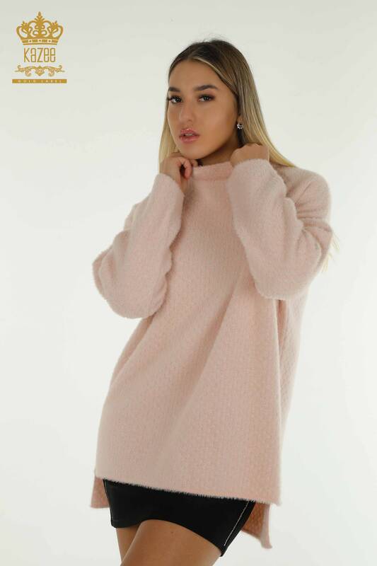 Wholesale Women's Knitwear Sweater Angora Detailed Pink - 30446 | KAZEE