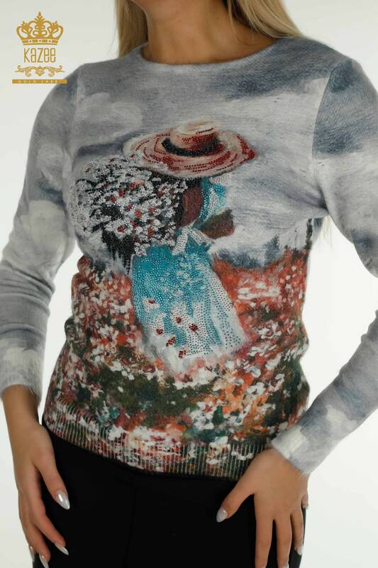 Wholesale Women's Knitwear Sweater Angora Figure Printed Digital - 40040 | KAZEE