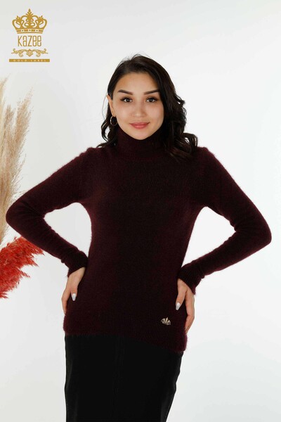 Wholesale Women's Knitwear Sweater Angora Turtleneck Logo Plum - 12046 | KAZEE - Thumbnail