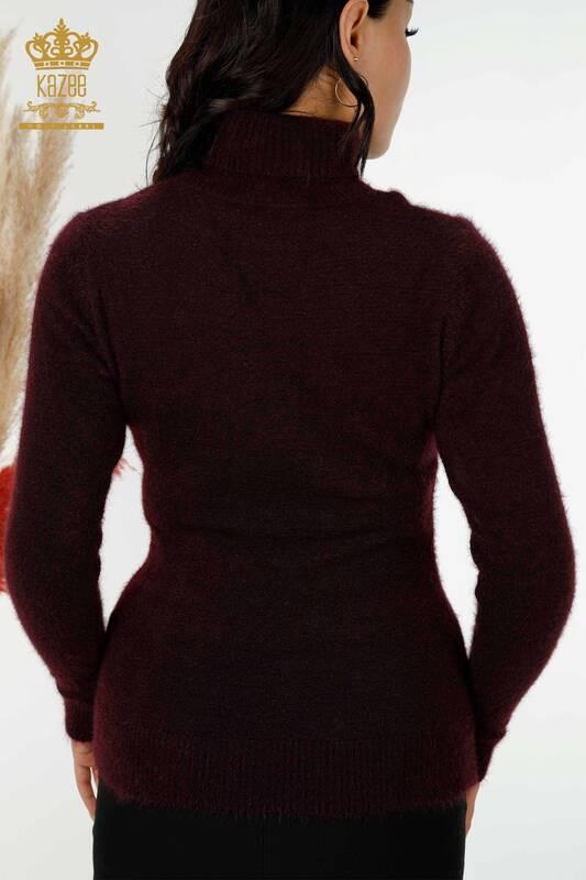 Wholesale Women's Knitwear Sweater Angora Turtleneck Logo Plum - 12046 | KAZEE