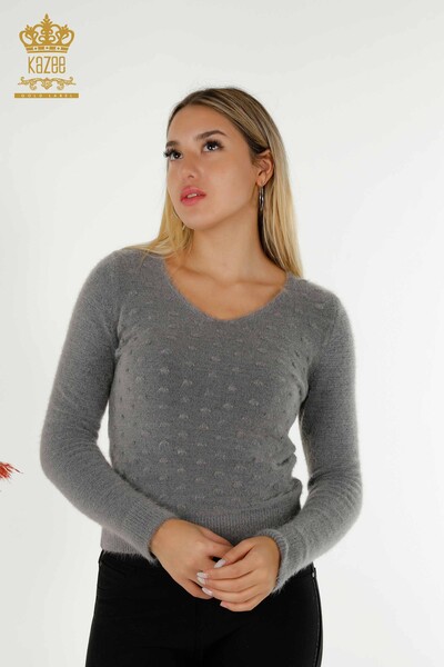 Wholesale Women's Knitwear Sweater Angora Gray Melange - 18474 | KAZEE - Thumbnail