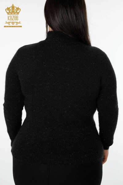 Wholesale Women's Knitwear Sweater Angora Standing Collar Black - 19071 | KAZEE - Thumbnail