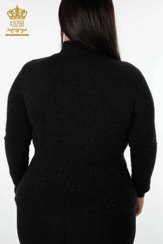 Wholesale Women's Knitwear Sweater Angora Standing Collar Black - 19071 | KAZEE
