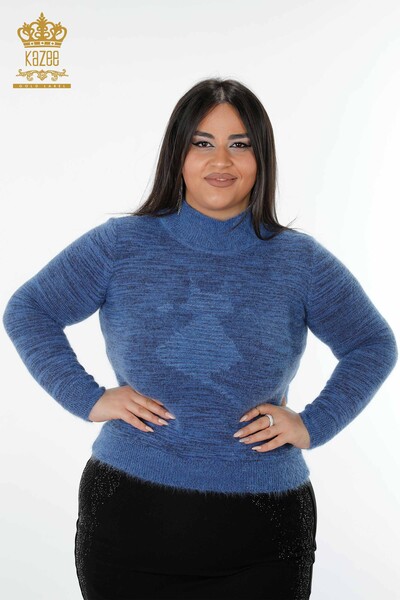 Kazee - Wholesale Women's Knitwear Sweater Angora Stand Collar Blue - 19071 | KAZEE