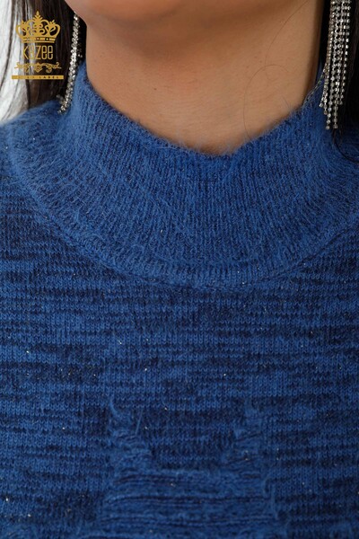 Wholesale Women's Knitwear Sweater Angora Stand Collar Blue - 19071 | KAZEE - Thumbnail