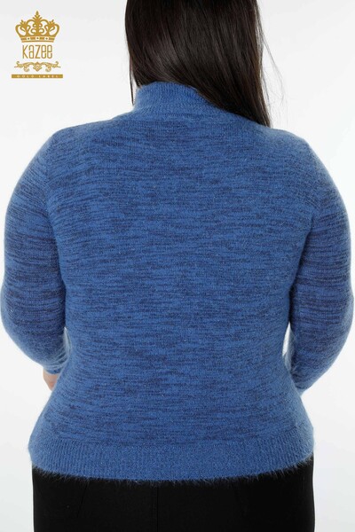 Wholesale Women's Knitwear Sweater Angora Stand Collar Blue - 19071 | KAZEE - Thumbnail