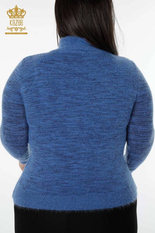 Wholesale Women's Knitwear Sweater Angora Stand Collar Blue - 19071 | KAZEE