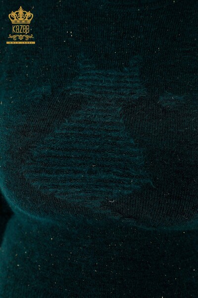 فروش عمده ژاکت بافتنی زنانه - آنگورا - یقه ایستاده - سبز تیره - 19071 | KAZEE - 3