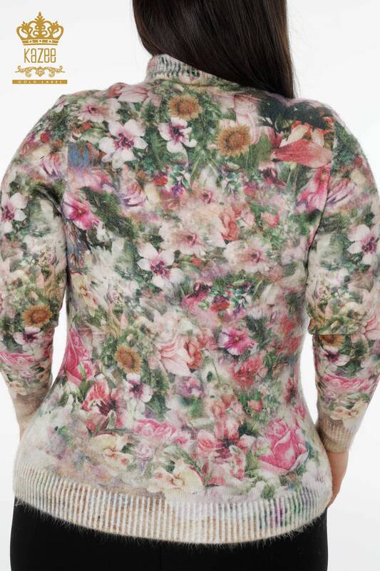 Wholesale Women's Knitwear Sweater Angora Standing Collar Floral Pattern - 18947 | KAZEE