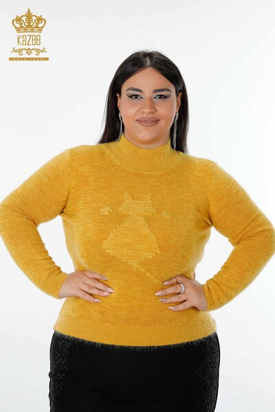 Wholesale Women's Knitwear Sweater Angora Standing Collar Saffron - 19071 | KAZEE
