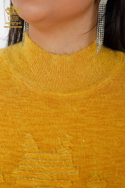 Wholesale Women's Knitwear Sweater Angora Standing Collar Saffron - 19071 | KAZEE - Thumbnail
