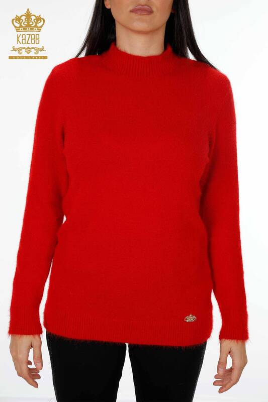Wholesale Women's Knitwear Sweater Angora Logo Stand Up Collar Basic - 18915 | KAZEE