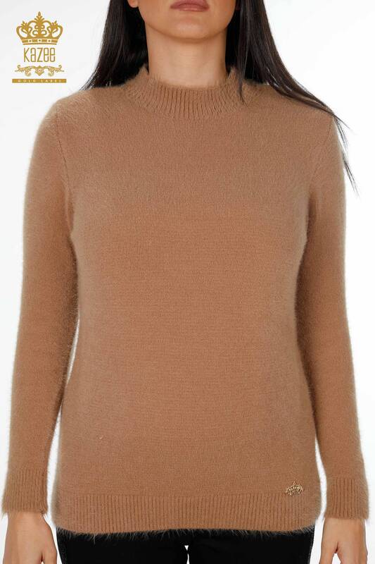 Wholesale Women's Knitwear Sweater Angora Logo Stand Up Collar Basic - 18915 | KAZEE