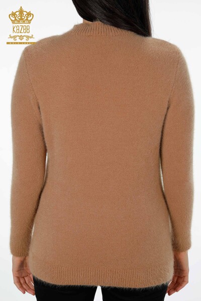 Wholesale Women's Knitwear Sweater Angora Logo Stand Up Collar Basic - 18915 | KAZEE - Thumbnail