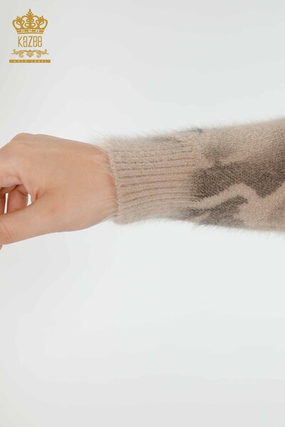 Wholesale Women's Knitwear Sweater Angora Patterned Beige - 18990 | KAZEE - 6
