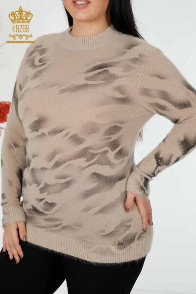 Wholesale Women's Knitwear Sweater Angora Patterned Beige - 18991 | KAZEE - 2
