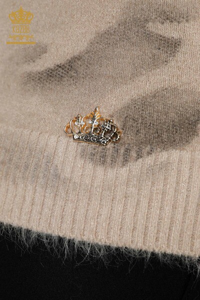 Wholesale Women's Knitwear Sweater Angora Patterned Beige - 18991 | KAZEE - 4