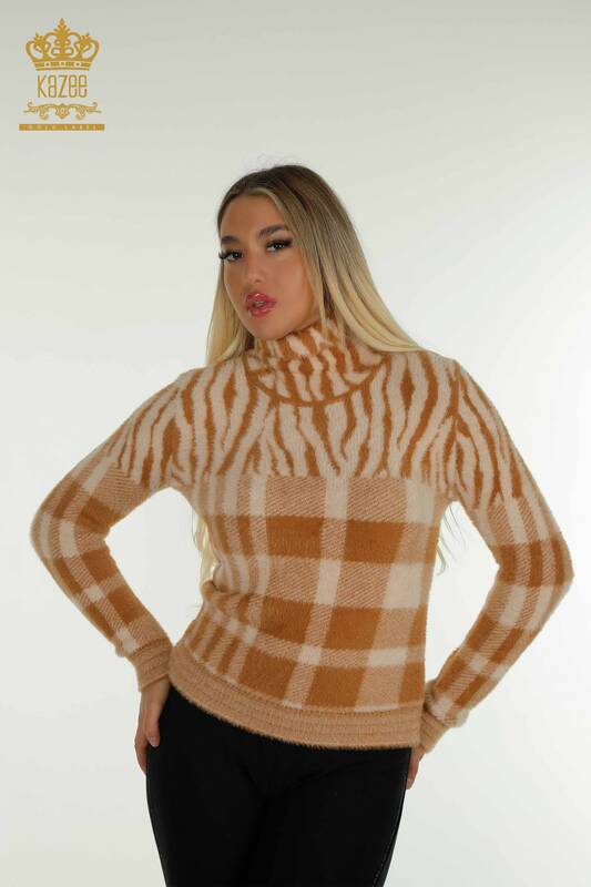 Wholesale Women's Knitwear Sweater Angora Patterned Beige - 30320 | KAZEE