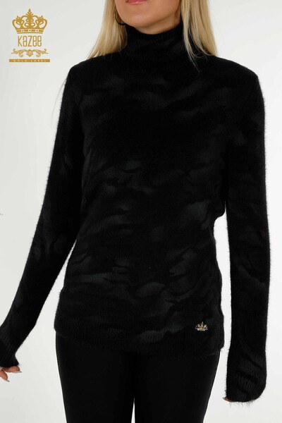 Wholesale Women's Knitwear Sweater Angora Patterned Black - 18990 | KAZEE - Thumbnail