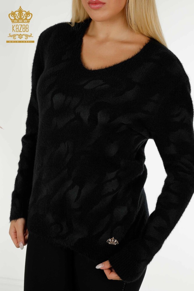 Wholesale Women's Knitwear Sweater Angora Patterned Black- 18992 | KAZEE - 2