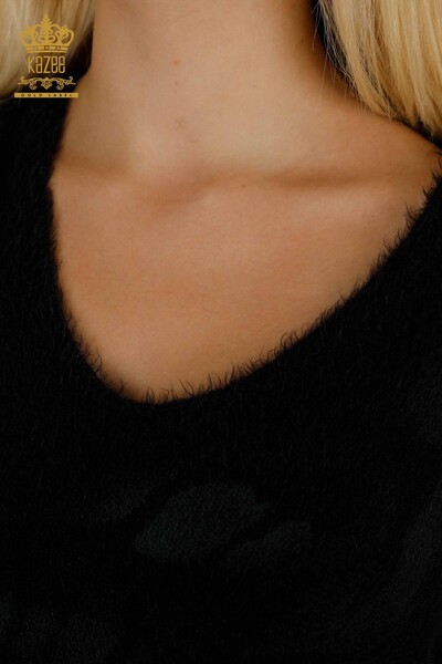 Wholesale Women's Knitwear Sweater Angora Patterned Black- 18992 | KAZEE - 3