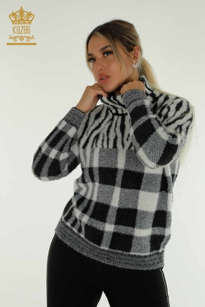 Wholesale Women's Knitwear Sweater Angora Patterned Black - 30320 | KAZEE