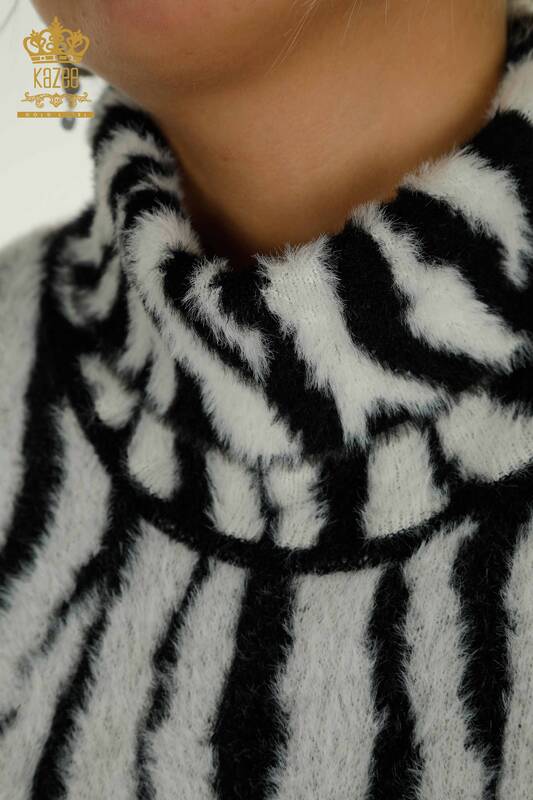 Wholesale Women's Knitwear Sweater Angora Patterned Black - 30320 | KAZEE