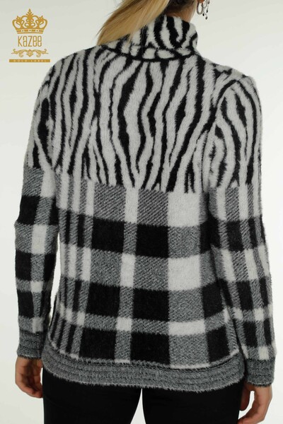 Wholesale Women's Knitwear Sweater Angora Patterned Black - 30320 | KAZEE - Thumbnail