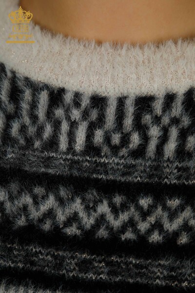 Wholesale Women's Knitwear Sweater Angora Patterned Black - 30681 | KAZEE - Thumbnail