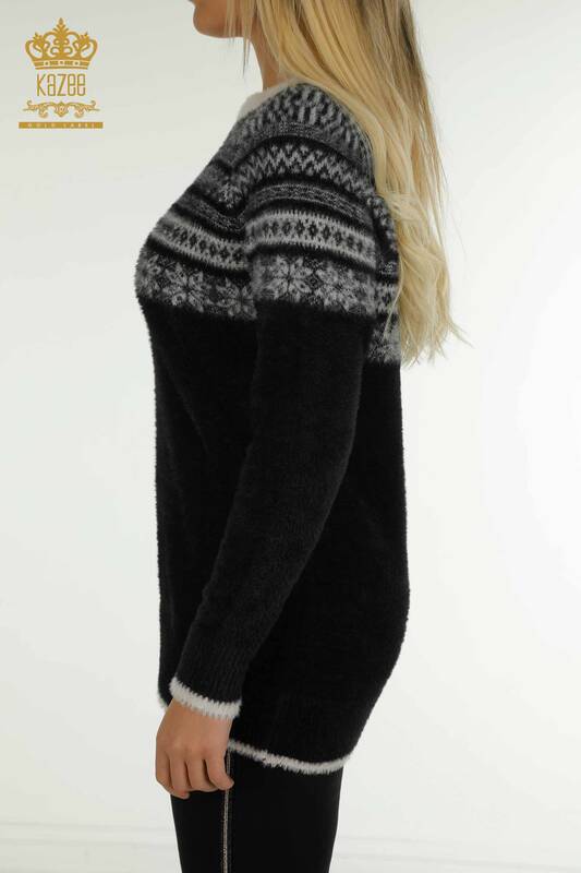 Wholesale Women's Knitwear Sweater Angora Patterned Black - 30681 | KAZEE
