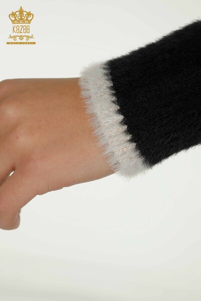Wholesale Women's Knitwear Sweater Angora Patterned Black - 30681 | KAZEE - Thumbnail