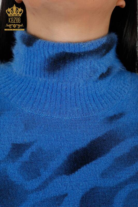 Wholesale Women's Knitwear Sweater Angora Patterned Blue - 18990 | KAZEE