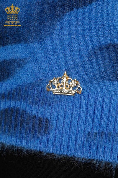 Wholesale Women's Knitwear Sweater Angora Patterned Blue - 18990 | KAZEE - 5