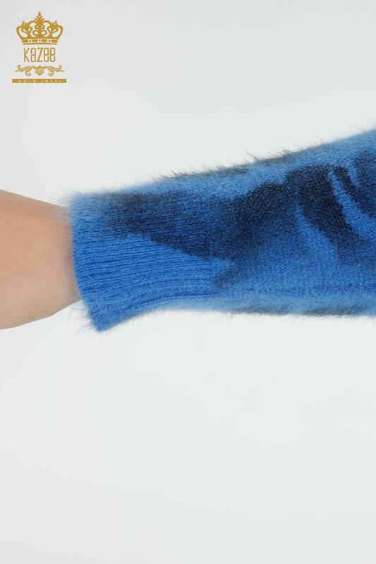 Wholesale Women's Knitwear Sweater Angora Patterned Blue - 18990 | KAZEE