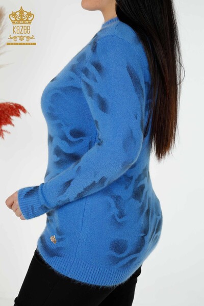 Wholesale Women's Knitwear Sweater Angora Patterned Blue - 18991 | KAZEE - 5