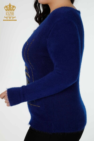 Wholesale Women's Knitwear Sweater Angora Patterned Dark Blue - 16995 | KAZEE - Thumbnail