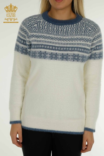 Wholesale Women's Knitwear Sweater Angora Patterned Ecru - 30681 | KAZEE - Thumbnail