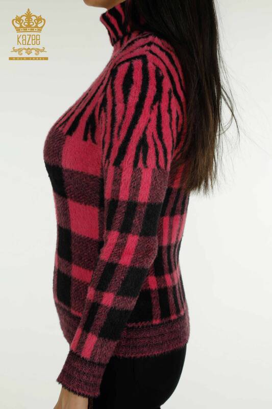 Wholesale Women's Knitwear Sweater Angora Patterned Fuchsia - 30320 | KAZEE