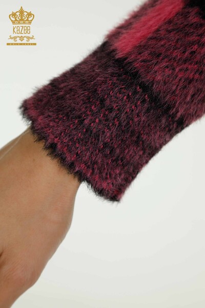 Wholesale Women's Knitwear Sweater Angora Patterned Fuchsia - 30320 | KAZEE - Thumbnail