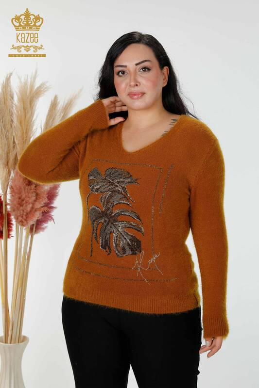 Wholesale Women's Knitwear Sweater Angora Patterned Mustard - 16995 | KAZEE