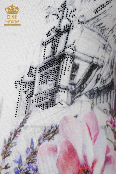 Wholesale Women's Knitwear Sweater Angora Patterned Pink - 18973 | KAZEE - Thumbnail