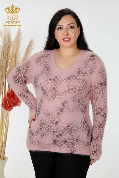 Wholesale Women's Knitwear Sweater Angora Patterned Powder - 18980 | KAZEE - Thumbnail