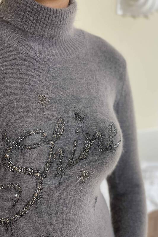 Wholesale Women's Knitwear Sweater Angora Patterned Turtleneck - 18798 | KAZEE