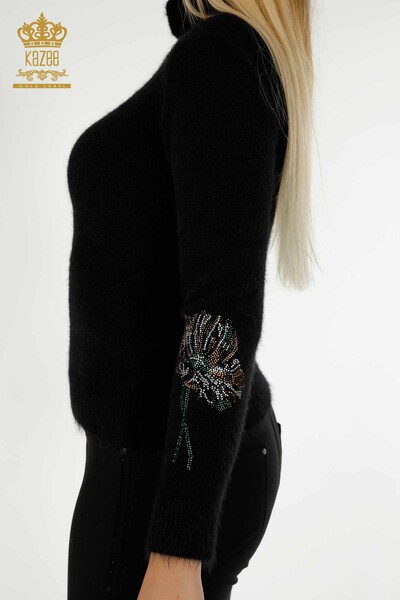 Wholesale Women's Knitwear Sweater Angora Stone Embroidered Black - 18899 | KAZEE - 6