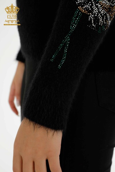 Wholesale Women's Knitwear Sweater Angora Stone Embroidered Black - 18899 | KAZEE - 9